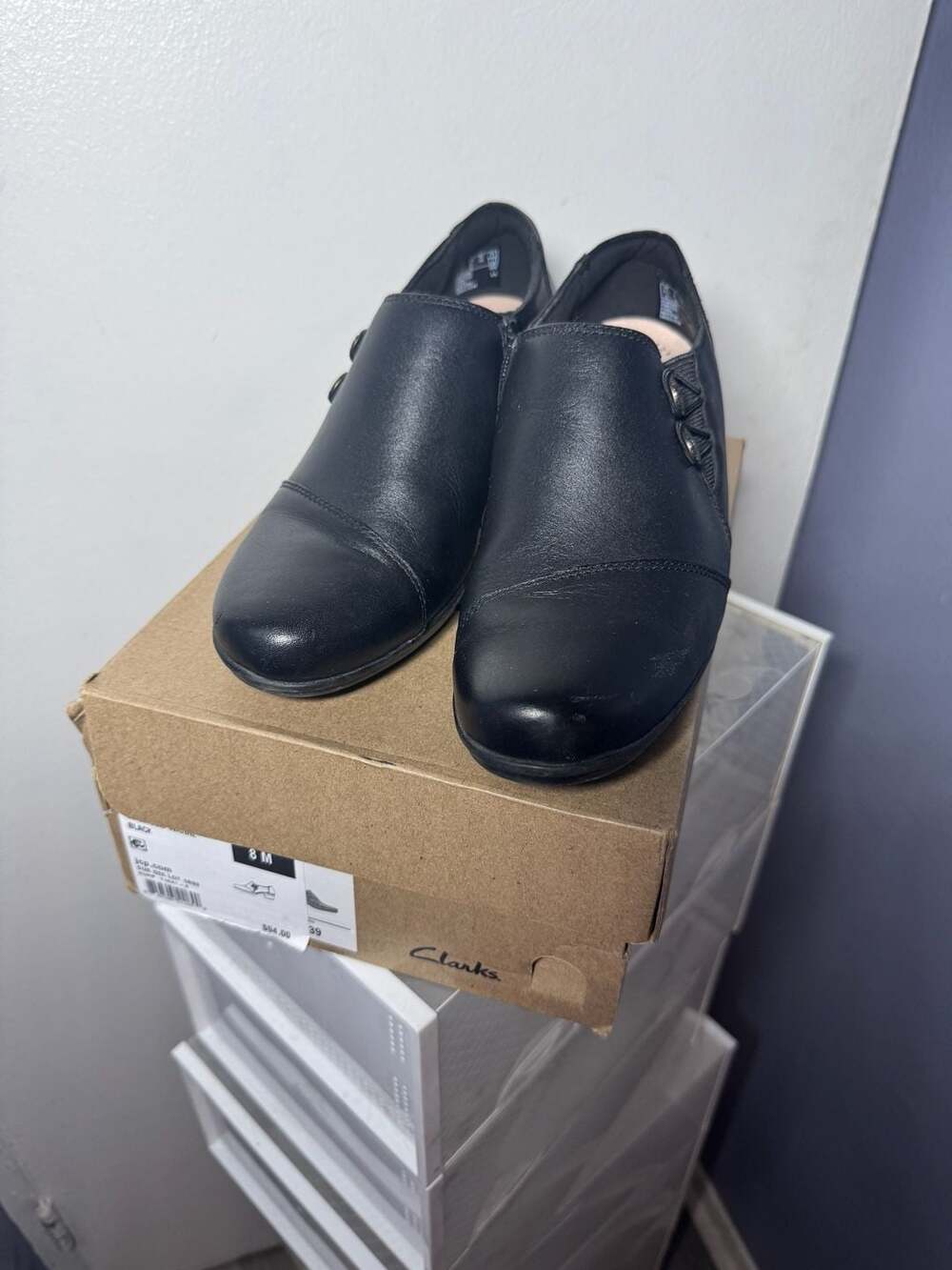 Clarks Emslie Warre Black Leather Heeled Boots Size 8 M